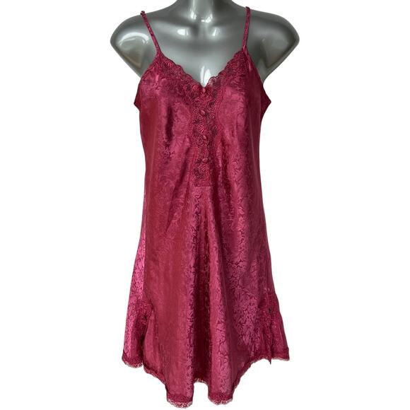 Vintage Jaclyn Smith Sleepwear Nightgown Magenta Floral Slip Dress Women's Small - Picture 1 of 11